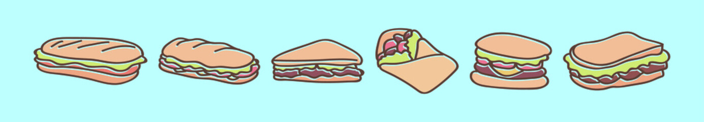 set of fast food cartoon icon design template with various models. vector illustration isolated on blue background