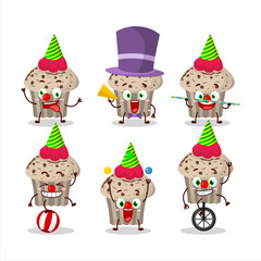 Cartoon character of birthday strawberry muffin with various circus shows