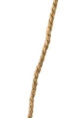 Long thick coarse rope insulated on a white background.