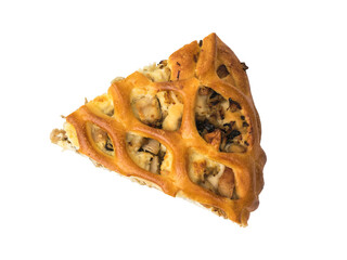 Top view of a piece of cake isolated on a white background.