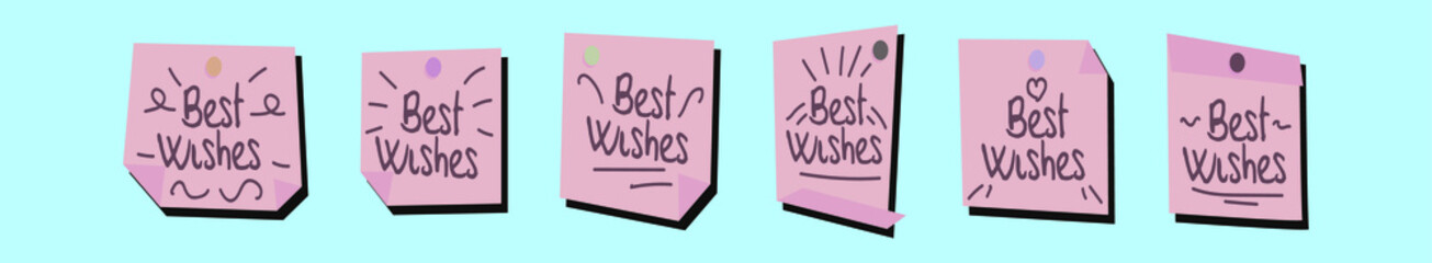set of best wishes note cartoon icon design template with various models. vector illustration isolated on blue background