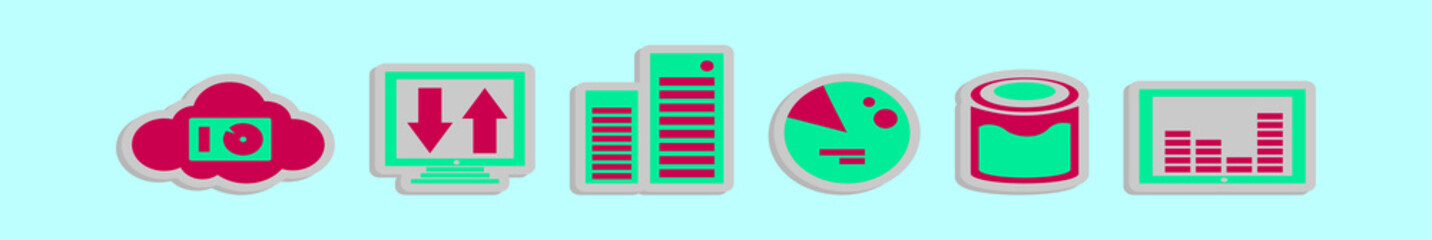 set of big data management cartoon icon design template with various models. vector illustration isolated on blue background