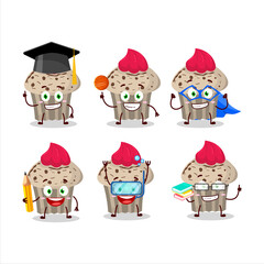 School student of birthday strawberry muffin cartoon character with various expressions