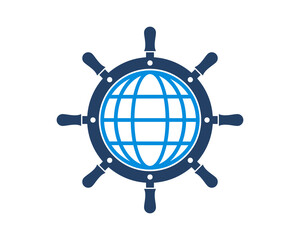 Ship steering wheel with globe inside