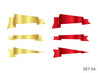 Golden and red ribbons set in vector. Colorful labels, price tags, banners for the bookmark, vintage ribbon, retro strap, band isolated set of the vector are presented.