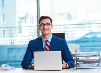 Fototapeta premium Young handsome businessman employee working in office at desk