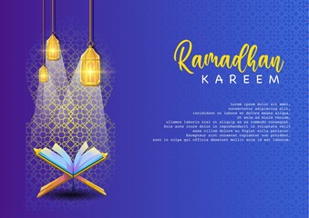 Unique Vector Illustration Ramadhan Kareem . Blue Sea Geometry Pattern. Blue Background. Best For Greeting Cards, Design Element, Poster, Banner, Flyer, Background Decoration