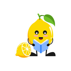vector illustration of cute lemon fruit education or character reading book. cute lemon fruit Concept White Isolated. Flat Cartoon Style Suitable for Landing Page, Banner, Flyer, Sticker.