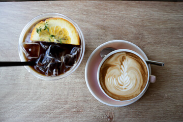 hot coffee and coffee mixed with orange juice, black orange coffee