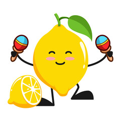 vector illustration of cute lemon fruit music or character playing maraca. cute lemon fruit Concept White Isolated. Flat Cartoon Style Suitable for Landing Page, Banner, Flyer, Sticker.