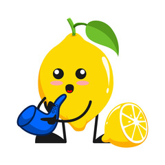 vector illustration of cute lemon fruit music or character playing saxophone. cute lemon fruit Concept White Isolated. Flat Cartoon Style Suitable for Landing Page, Banner, Flyer, Sticker.