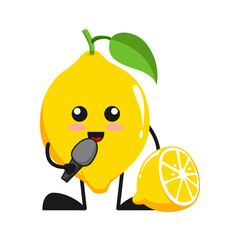 vector illustration of cute lemon fruit music or character singing. cute lemon fruit Concept White Isolated. Flat Cartoon Style Suitable for Landing Page, Banner, Flyer, Sticker.