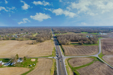 Aerial view of american countryside farmland landscape the Caseyville Illinois on USA