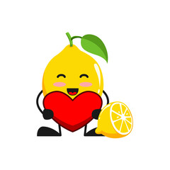 vector illustration of cute lemon fruit valentine or character holding love sign. cute lemon fruit Concept White Isolated. Flat Cartoon Style Suitable for Landing Page, Banner, Flyer, Sticker.