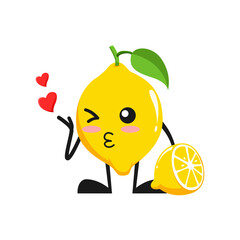 vector illustration of cute lemon fruit valentine or character kiss love. cute lemon fruit Concept White Isolated. Flat Cartoon Style Suitable for Landing Page, Banner, Flyer, Sticker.