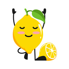 vector illustration of cute lemon fruit meditation or character hands up. cute lemon fruit Concept White Isolated. Flat Cartoon Style Suitable for Landing Page, Banner, Flyer, Sticker.