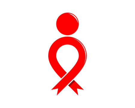 HIV Aids red ribbon symbol with swoosh people shape