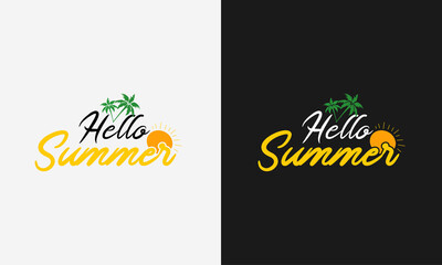 hello summer,hello summer calligraphy, hand drawn lettering illustration vector