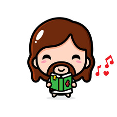 cute cartoon god jesus vector design holding a singing book while singing
