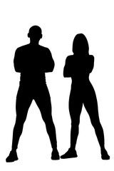 Fototapeta na wymiar Silhouette of two healthy athletic man and woman posing on white background, 3D illustration, 3D rendering