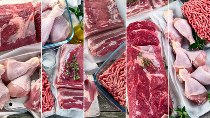 Collage of different type of raw meat