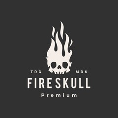 fire skull flame hipster vintage logo vector icon illustration