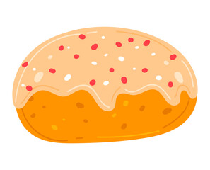 Loaf white bread, fresh baked goods, fried crispy crust, good bakery design cartoon style vector illustration, isolated on white.