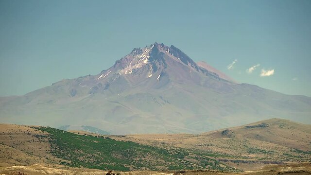 Mount Erciyes, an dormant volcano the highest mountain in Central Anatolia, Turkey.Conical landform circular eruptive material basaltic geological phonolitic landforms vertical steeper sides hills 4K