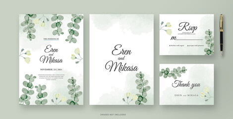 The beautiful eucalyptus Wedding invitation card watercolor