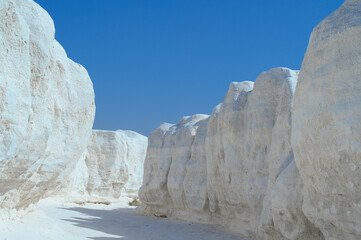 White Wall Landscape Marble Dumping Slurry Yard Rajasthan,Kishangarh, India, Texture Background Wall with blue sky