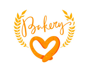 Bakery logo symbol , fresh baked goods, fried crispy crust, good bakery design cartoon style vector illustration, isolated on white. Healthy food, diet baked goods, gluten-free flour