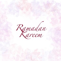 Ramadan Kareem greetings with liquid marble background. Pastel colour pallet