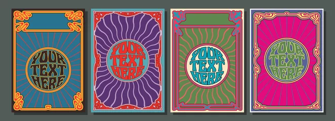 Art Nouveau Style Frames, Psychedelic Colors, Template Set for Retro Posters and Covers © koyash07