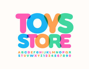 Vector colorful logo Toys Store. Bright modern Font. Artistic style Alphabet Letters ad Numbers set