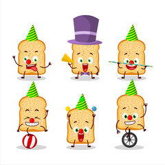 Cartoon character of bread toast with various circus shows