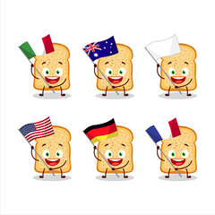 Bread toast cartoon character bring the flags of various countries