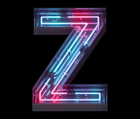 Metal neon mirror font. Ultraviolet light. Letter Z. 