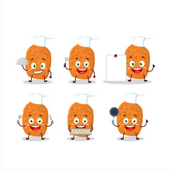 Cartoon character of chicken nugget with various chef emoticons