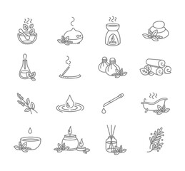 Aromatherapy and herbs vector icon set