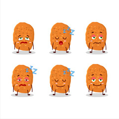 Cartoon character of chicken nugget with sleepy expression