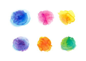 Rainbow colors watercolor paint stains vector backgrounds set.