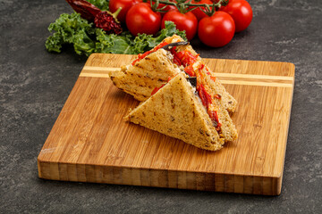 Club sandwich with eggplant and cheese