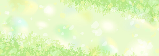 ナチュラルでフレッシュな緑の横長背景イラスト