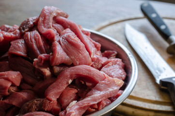 Cooking beef meat dishes.