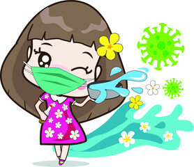 Songkran festival during the COVID era, wearing a surgical mask, splashing water to kill germs, preventing coronavirus