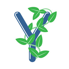 Letter Y in floral style with a branch and leaves. Template element for logo design, creative monogram.