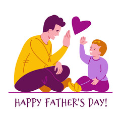 Father and son give five. Vector illustration for father's day. Flat cartoon style. Isolated on a white background.