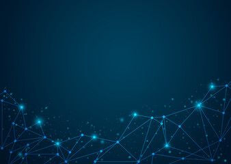 Abstract digital on blue background. Wire frame 3D mesh network line, design sphere, dot and structure. Vector illustration eps 10.