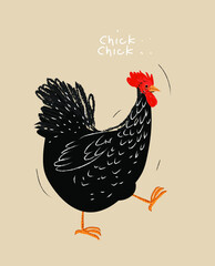 cute black hen icon vector illustration. Isolated on grey background.
