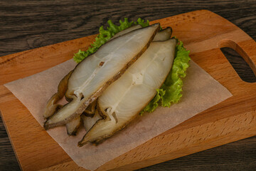 Delicous smoked halibut slices snack